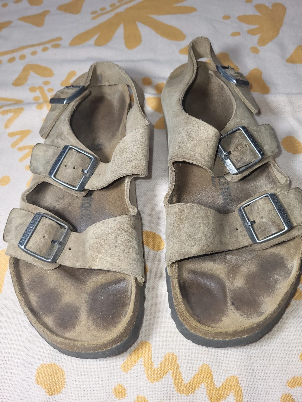 Birkenstock Men's Suede Buckle Sandals in Light Brown